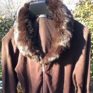 Dolce Cabo Faux Fur Collar Brown Cardigan